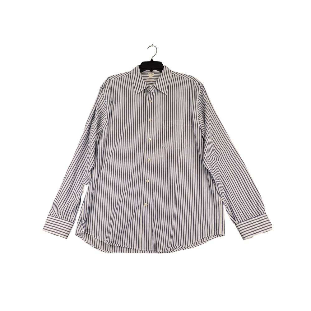 ARKET Mens Relaxed Fit Striped Button Down Shirt Blue White Cotton EUR 50 Large‎